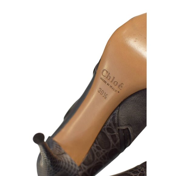 Chloe gray pointed toe crocodile embossed leather and suede ankle boots 39,5 - Picture 7 of 11